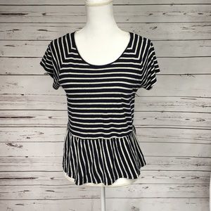 MADEWELL • Small Peplum Striped Top Navy White EUC